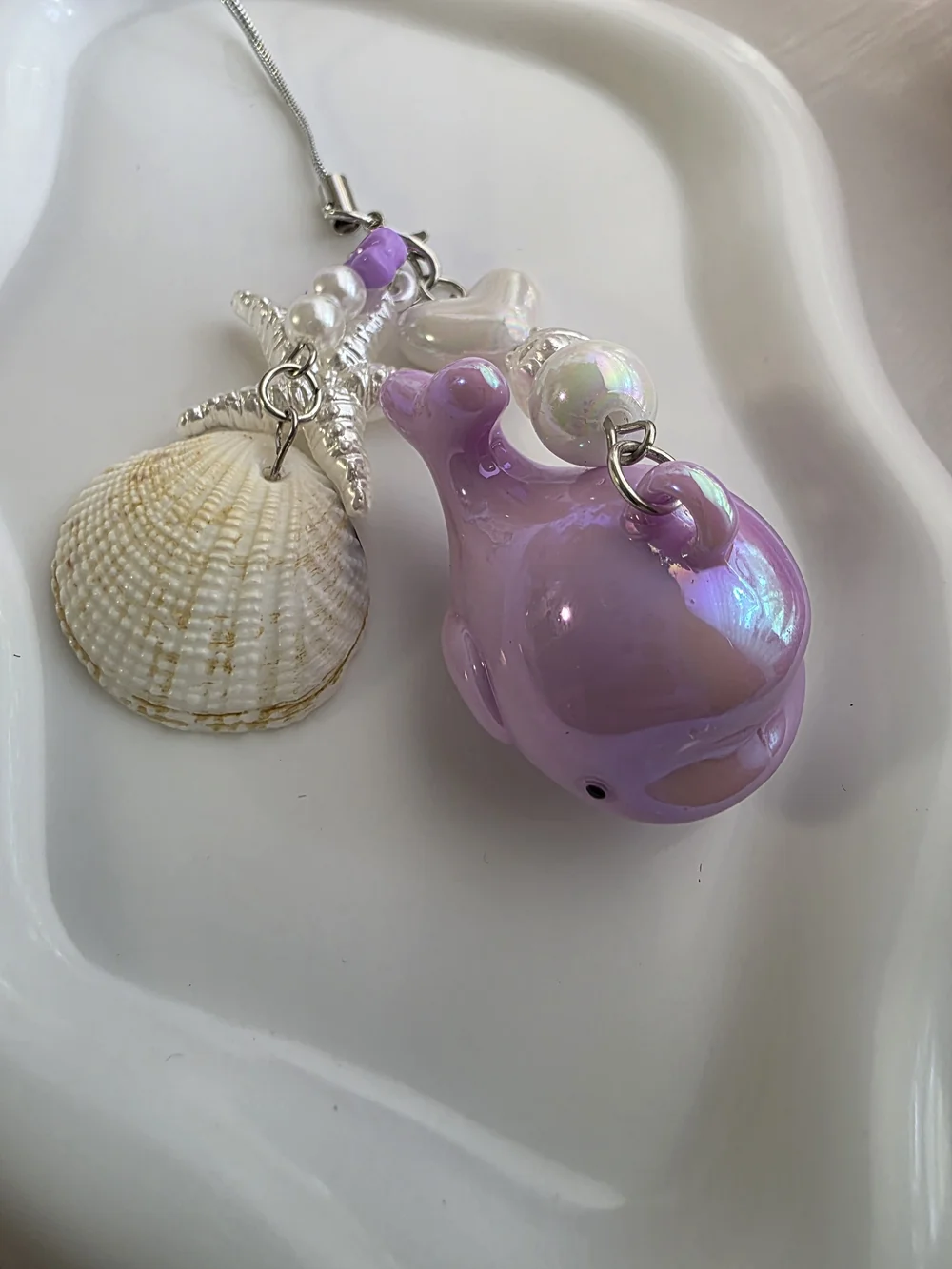Pink Whale and Shell Charm Keychain Necklace - Women Jewelry